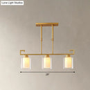 GobekUsa Traditional Brass 3-Light Island Lamp with Clear and Frosted Glass Cylindrical Suspension