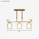 GobekUsa Traditional Brass 3-Light Island Lamp with Clear and Frosted Glass Cylindrical Suspension
