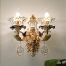 GobekUsa Traditional Brass Wall Sconce Light with Crystal Flower Shade - Perfect for Living Room