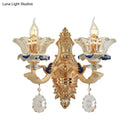 GobekUsa Traditional Brass Wall Sconce Light with Crystal Flower Shade - Perfect for Living Room