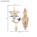 GobekUsa Traditional Brass Wall Sconce Light with Crystal Flower Shade - Perfect for Living Room