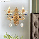GobekUsa Traditional Brass Wall Sconce Light with Crystal Flower Shade - Perfect for Living Room