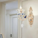 GobekUsa Traditional Brass Wall Sconce Light with Crystal Flower Shade - Perfect for Living Room