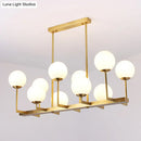 GobekUsa Opal Glass Globe Island Pendant Light - Traditional Brass Dining Room Hanging Lamp with 10 Lights