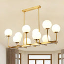 GobekUsa Opal Glass Globe Island Pendant Light - Traditional Brass Dining Room Hanging Lamp with 10 Lights