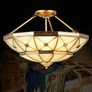 GobekUsa 23.5"/32" W 6/9-Light Semi Flush Mount Umbrella Frosted Glass Light, Traditional Brass Style
