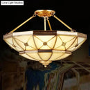 GobekUsa 23.5"/32" W 6/9-Light Semi Flush Mount Umbrella Frosted Glass Light, Traditional Brass Style