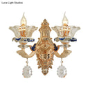 GobekUsa Traditional Brass Wall Sconce Light with Crystal Flower Shade - Perfect for Living Room