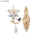 GobekUsa Traditional Brass Wall Sconce Light with Crystal Flower Shade - Perfect for Living Room