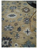 Traditional Beige and Gray Multi Size  Turkish Knot Antique Style Floral Hand knotted Oushak Wool Area Rug