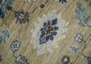 Traditional Beige and Gray Multi Size  Turkish Knot Antique Style Floral Hand knotted Oushak Wool Area Rug
