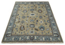 Traditional Beige and Gray Multi Size  Turkish Knot Antique Style Floral Hand knotted Oushak Wool Area Rug