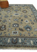 Traditional Beige and Gray Multi Size  Turkish Knot Antique Style Floral Hand knotted Oushak Wool Area Rug