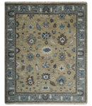 Traditional Beige and Gray Multi Size  Turkish Knot Antique Style Floral Hand knotted Oushak Wool Area Rug