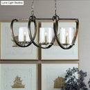 GobekUsa Traditional Clear Glass Hanging Light - Antique Brass/Aged Silver Cylinder Island Lighting Fixture with 3/5 Bulbs - for Dining Room