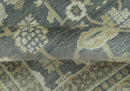Traditional Design Charcoal And Beige 9x12 Hand Knotted Wool Area Rug