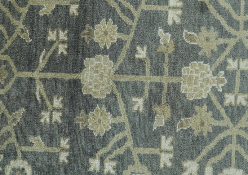 Traditional Design Charcoal And Beige 9x12 Hand Knotted Wool Area Rug