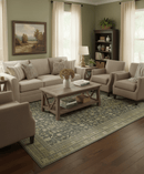 Traditional Design Charcoal And Beige 9x12 Hand Knotted Wool Area Rug