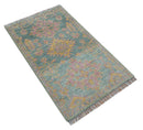Traditional Design Teal And Pink 3x5 Hand knotted Wool Area Rug