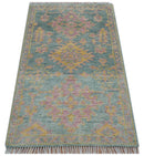 Traditional Design Teal And Pink 3x5 Hand knotted Wool Area Rug