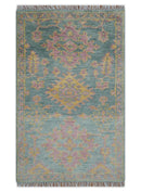 Traditional Design Teal And Pink 3x5 Hand knotted Wool Area Rug