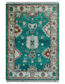 Traditional Design Teal Hand knotted 4x6 Wool Area Rug