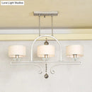 GobekUsa Traditional Drum Fabric Island Pendant Light in Gold - 3 Lights Hanging Lamp for Living Room