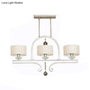 GobekUsa Traditional Drum Fabric Island Pendant Light in Gold - 3 Lights Hanging Lamp for Living Room
