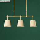 GobekUsa Traditional Fabric Barrel Pendant Light - 3-Light Dining Room Hanging Lamp in White/Green/Flaxen