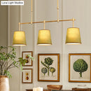GobekUsa Traditional Fabric Barrel Pendant Light - 3-Light Dining Room Hanging Lamp in White/Green/Flaxen