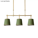 GobekUsa Traditional Fabric Barrel Pendant Light - 3-Light Dining Room Hanging Lamp in White/Green/Flaxen