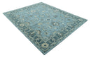 Traditional Floral Aqua, Gray and Beige Hand Tufted Multi size wool area rug