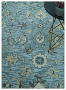 Traditional Floral Aqua, Gray and Beige Hand Tufted Multi size wool area rug