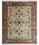 Traditional Floral Beige and Brown Vintage Style Hand knotted 8x10 wool Area Rug by The Rug Decor