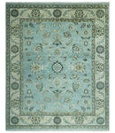 Traditional Floral Blue and Beige 8X10 Antique Style Hand Knotted Wool Rug by The Rug Decor