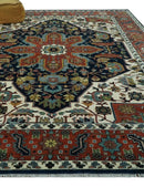 Traditional Floral Blue, Ivory and Rust Hand Knotted 9x12 wool area rug by The Rug Decor