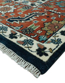 Traditional Floral Blue, Ivory and Rust Hand Knotted 9x12 wool area rug by The Rug Decor