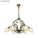 GobekUsa Traditional Floral Ceiling Chandelier - White/Yellow/Purple Glass - 6 Hanging Light Heads