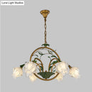 GobekUsa Traditional Floral Ceiling Chandelier - White/Yellow/Purple Glass - 6 Hanging Light Heads