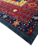Traditional Floral Design Blue And Red 8x11 Hand Knotted wool Area Rug