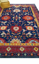 Traditional Floral Design Blue And Red 8x11 Hand Knotted wool Area Rug