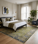 Wool Area Rug Traditional Floral Green and Blue Hand Knotted