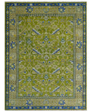 Traditional Floral Green and Blue Hand Knotted Multi size wool area rug