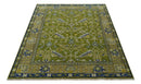 Traditional Floral Green and Blue Hand Knotted Multi size wool area rug