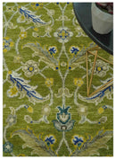Wool Area Rug Traditional Floral Green and Blue Hand Knotted