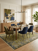 Wool Area Rug Traditional Floral Green and Blue Hand Knotted