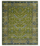 Traditional Floral Green and Blue Hand Knotted Multi size wool area rug