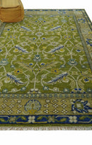 Wool Area Rug Traditional Floral Green and Blue Hand Knotted