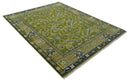 Wool Area Rug Traditional Floral Green and Blue Hand Knotted