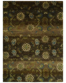 Traditional Floral Green, Beige, Brown and Teal Fine Hand knotted wool Area Rug